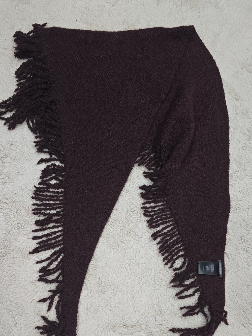 Anthropologie Dark Brown Fringe Knit Wrap Scarf